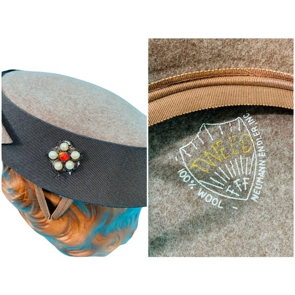 Vintage 1950s Brown Hat Tweed Neumann Endler Textured Wool Beret - Picture 9 of 10